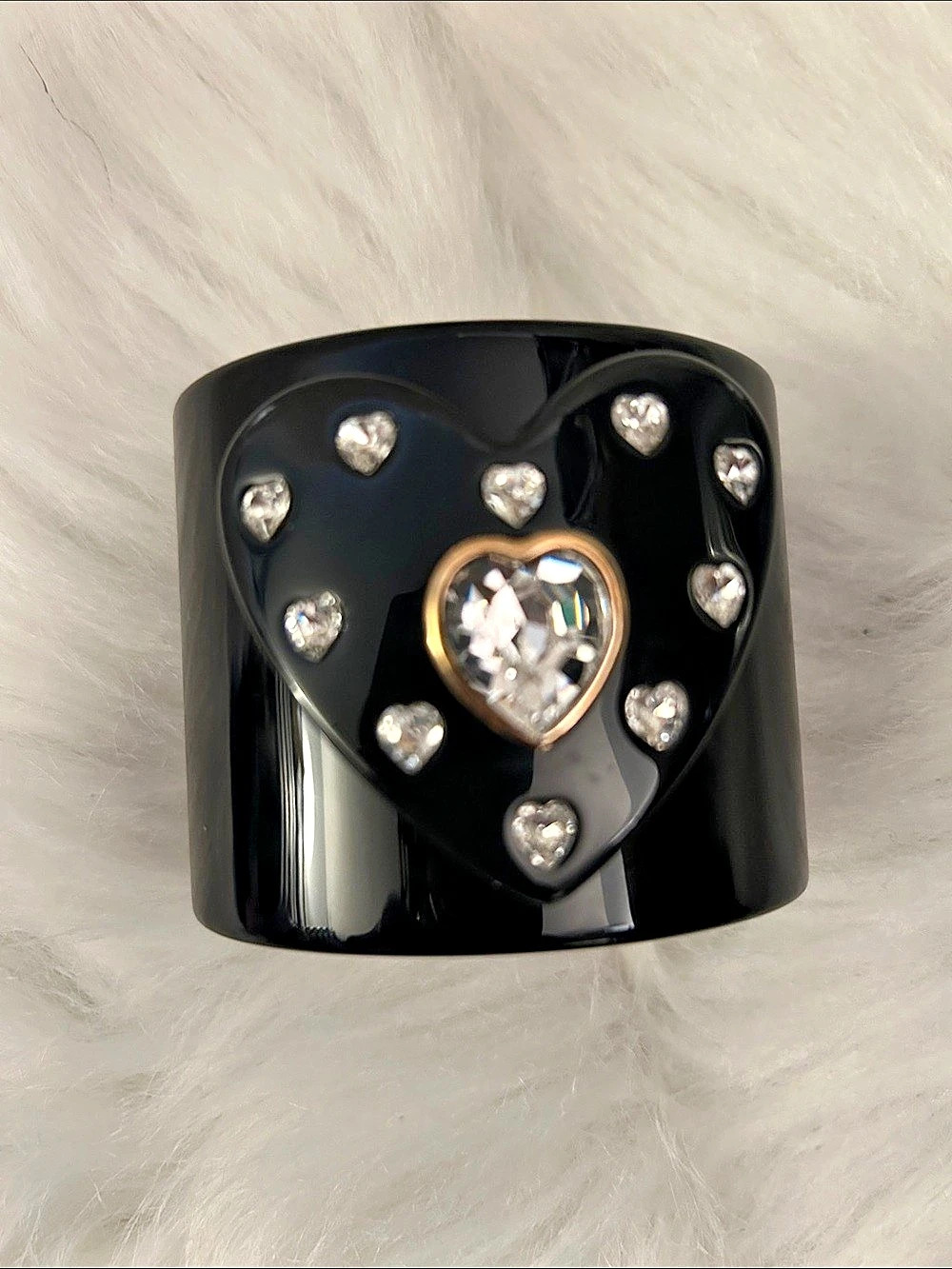 Dolce & Gabbana Crystal Heart Embellished  Black Bracelet Cuff